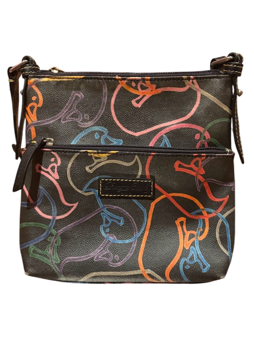 Dooney & Bourke Brown Multicolor Duck-Print Crossbody Bag Rare